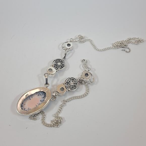 Handmade Dendritic Agate Necklace Sterling Silver Moonstone Accent Unique Design - Picture 10 of 10